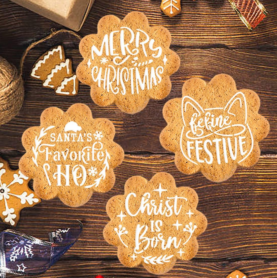 Christmas Stencils for Painting on Wood Slice,58pcs Small Christmas Stencil Xmas Holiday Templates