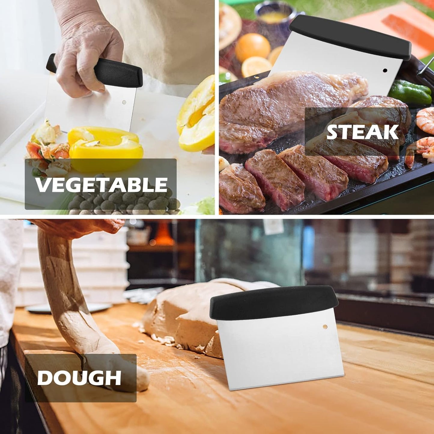 Stainless Steel Griddle Scraper Chopper, HaSteeL 6 x 5In Metal Dough Bench Scraper Cutter for Pizza and Bread, Multiple Purpose Kitchen Barbecue Utensil for Flat Top Teppanyaki Hibachi