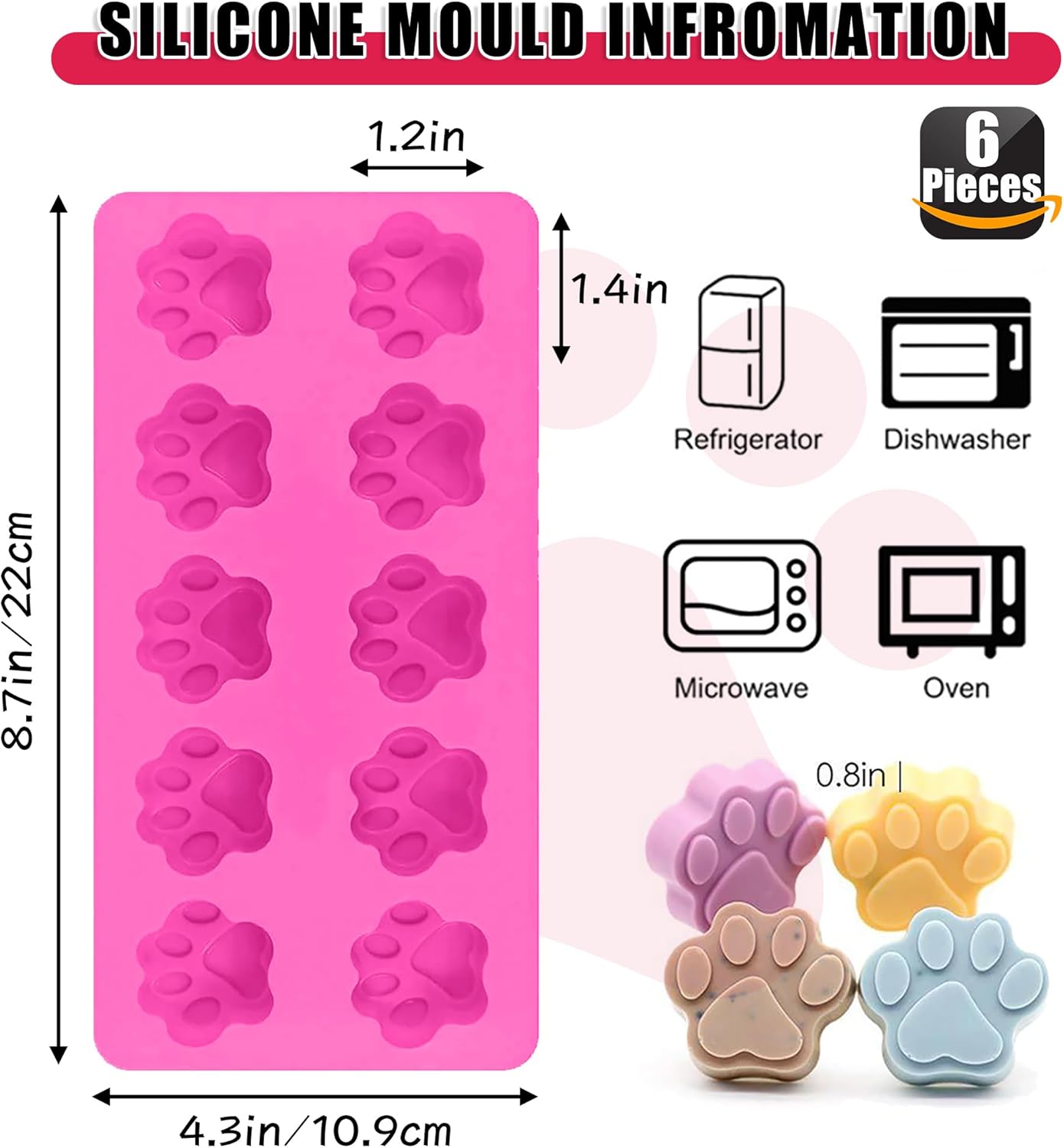 Silicone Molds Puppy Dog Paw and Bone Molds for Baking,Chocolate Molds,Silicone Dog Treat Mold - 6 Pack