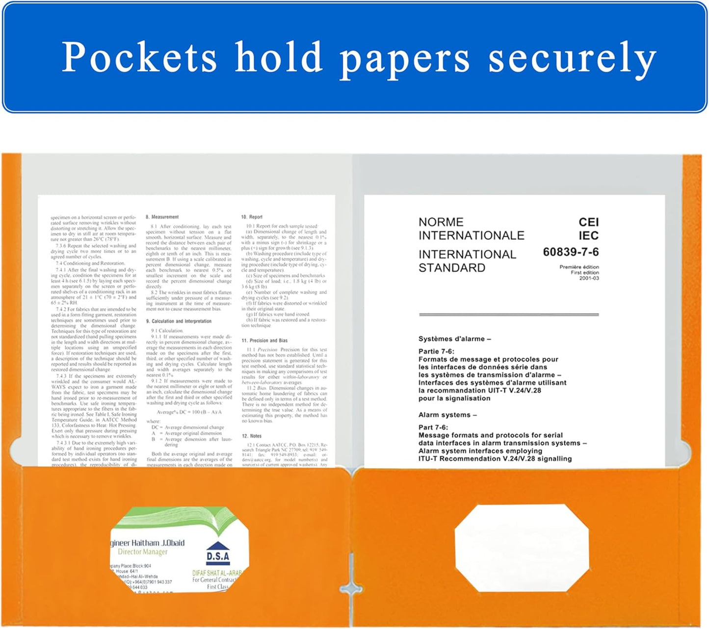 Zzrywuty File Folders with Pockets Letter Size, 50-Pack Paper Folders with Card Slot, Two Pocket Folders for School Students, Businessmen, Home and Office Workers (Orange)