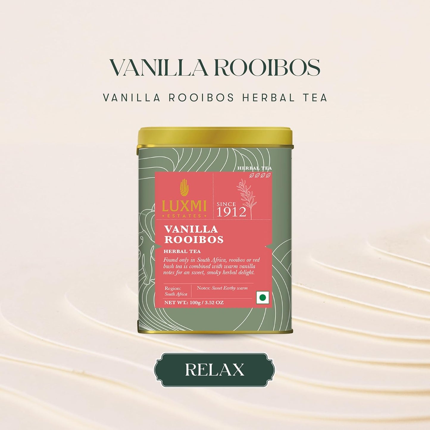 Luxmi Estates - Rooibos Vanilla - Organic Rooibos Tea with Natural Vanilla Extract - Loose Leaf - 100g (50 Cups)| Limited Fall Tea, Calming and Relaxing