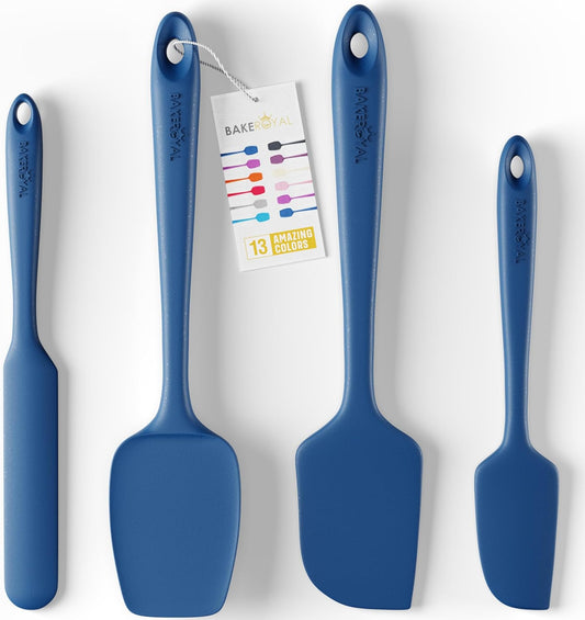 Silicone Spatula Set - 4-Piece Rubber Spatulas Silicone Heat Resistant 600°F for Everyday Task - Seamless Design Kitchen Spatulas for Nonstick Cookware - Royal Blue