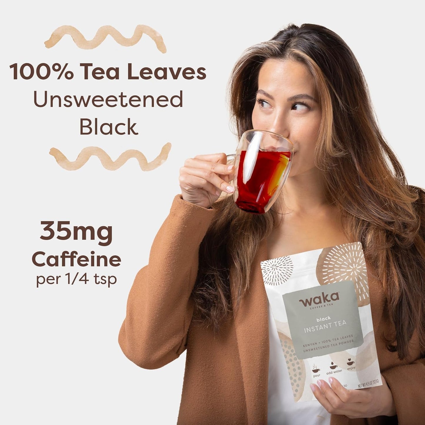 Waka Instant Black Tea Mix, Kenyan - 100% Tea Leaves, No Additives, Unsweetened Tea Powder for 50 Quarts or 200 Cups – Easy and Quick Hot or Iced Teas (4.5oz)