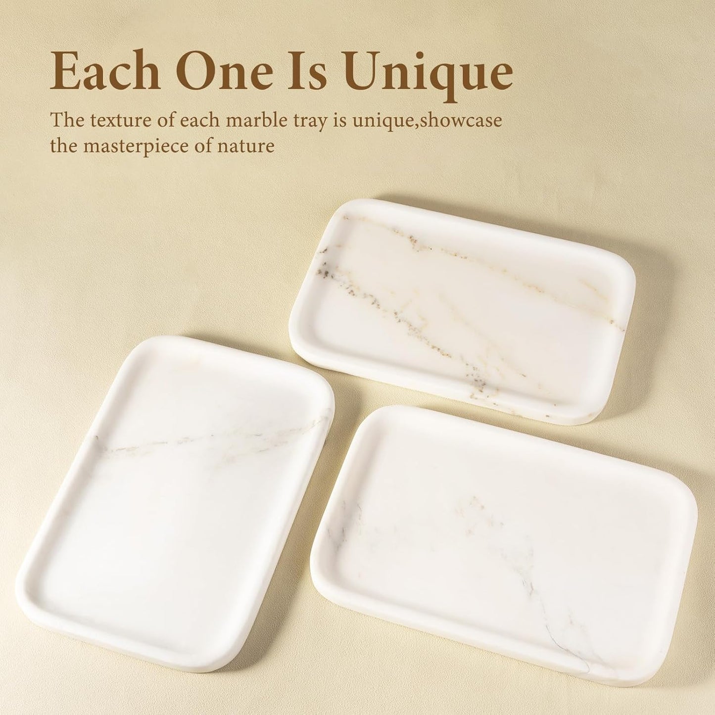 Koville Marble Tray, 12"x8" Marble Vanity Tray for Bathroom Kitchen Countertop, Rectangular Stone Tray for Cosmetics Perfume Trinket, Decorative Catchall Trays (Oriental Calacatta)