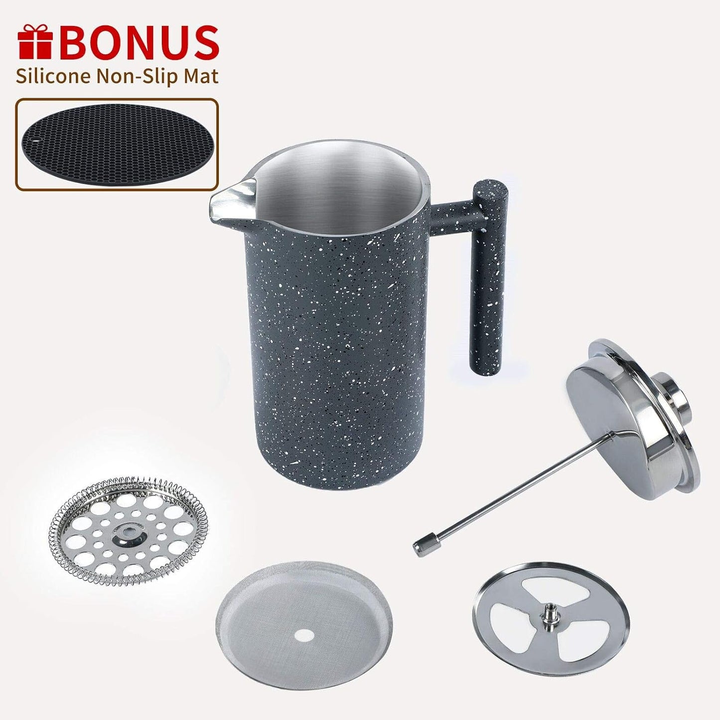 French Press Coffee Maker 34oz with Double-Insulated Stainless Steel Large Metal Coffee Press with 3 Layer Filtration System for Ultimate Coffee Tea Brewing in Travel Camping or Home