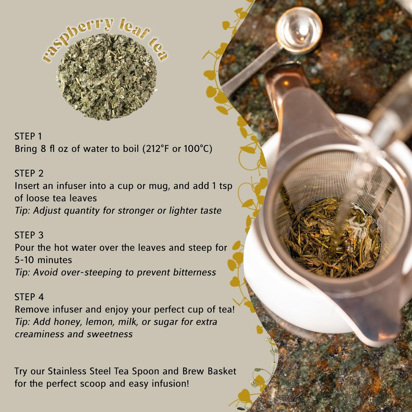 Raspberry Leaf Tea, Loose Leaf Herbal Tea – Supports Pregnancy & Labor Prep, Natural Menstrual Pain Relief – Women's Health – 4.4 oz Resealable Bag (Makes 50 Cups) – The Elegant Elephant