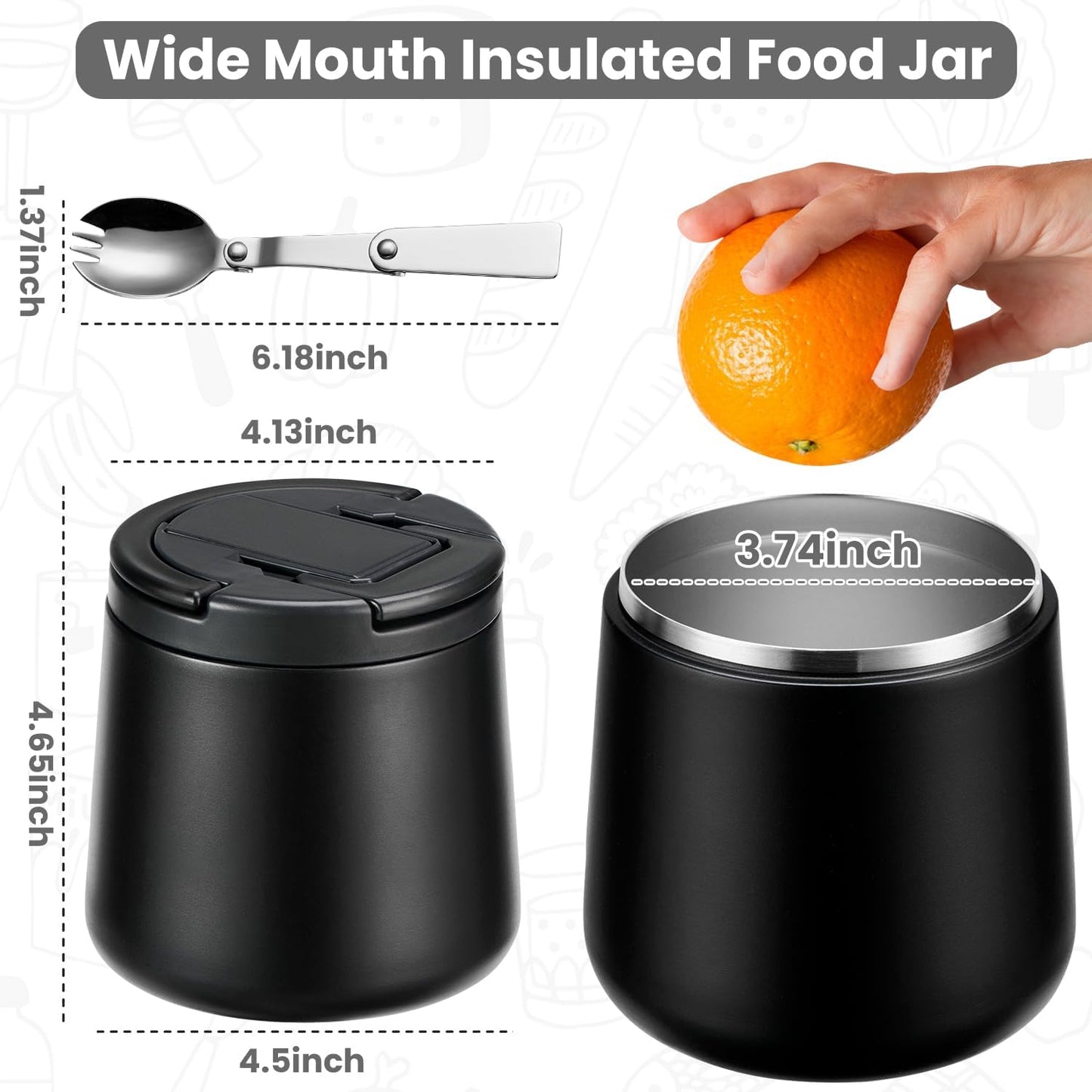 20oz Insulated Vacuum Food Jar with Buckle Lid,Soup Thermo for Hot Food Kids,Wide Mouth Leakproof Stainless Steel Lunch Container with Spoon-Black