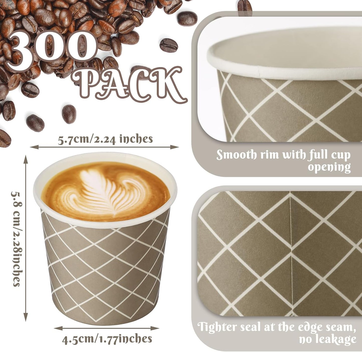 Rtteri 300 Pcs Count 3 oz Disposable Coffee Cups Disposable Espresso Cups Small Paper Cups 3 oz Cups for Coffee Tea Cocoa Juice Mini Paper Cups for Cafes Offices and Home