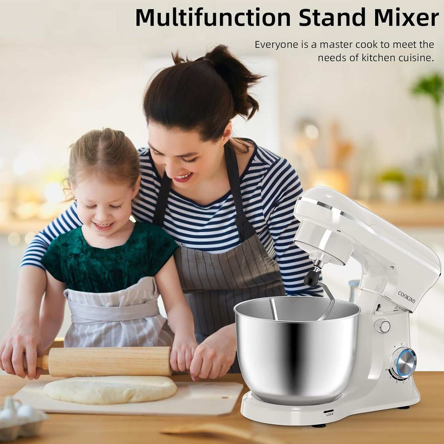 Electric Stand Mixer,10 Speeds Tilt-Head Food Mixer, 3-IN-1 Kitchen Mixer for Daily Cooks with Dishwasher-Safe 6.5 QT Bowl,Dough Hook, Beater, Whisk (Almond Cream)