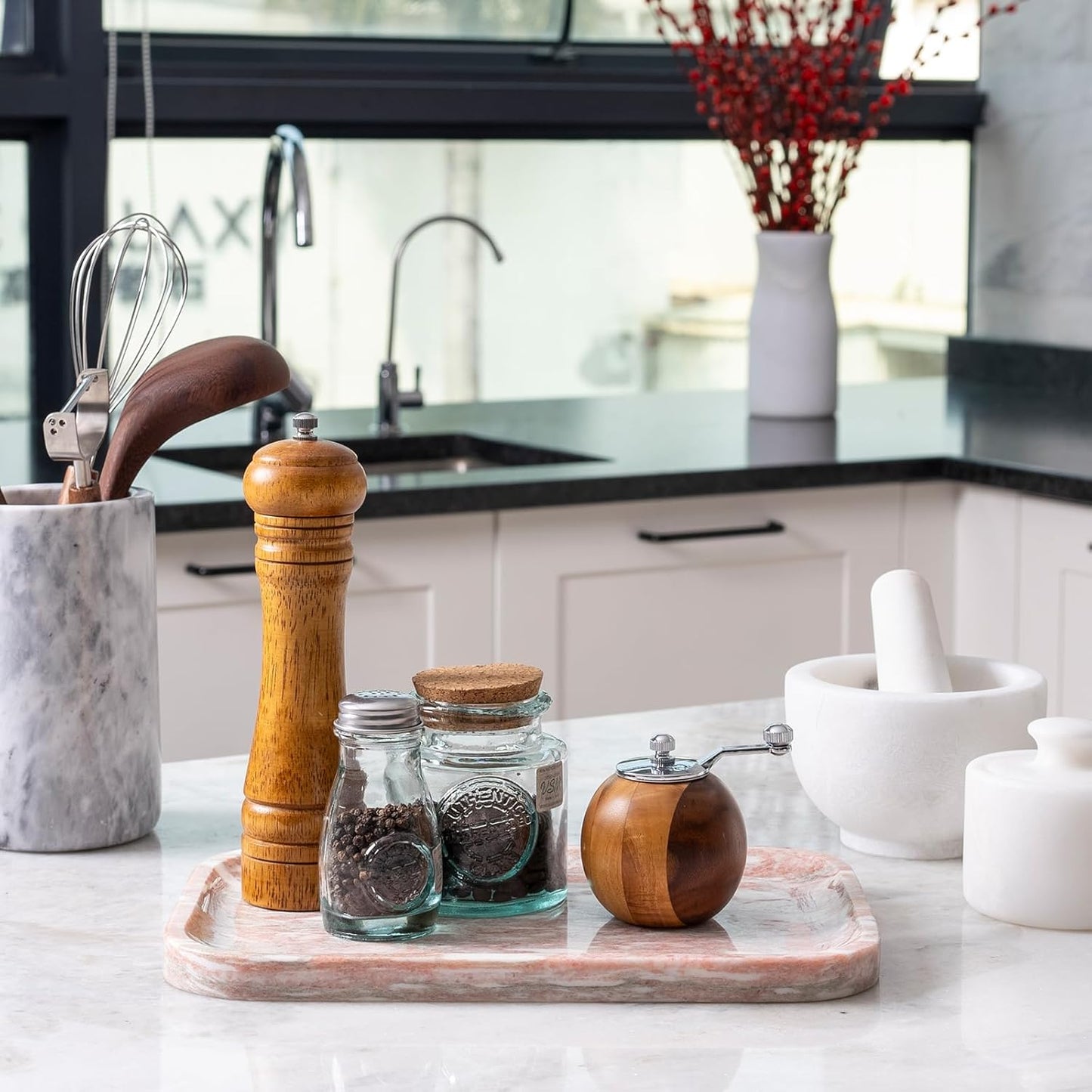 Marble Vanity Tray, Marble Bathroom Tray Countertop, Decorative Tray for Dresser, Rosso Red Stone Serving Trays for Kitchen, Perfume, Jewelry Candle Holder, Catch All