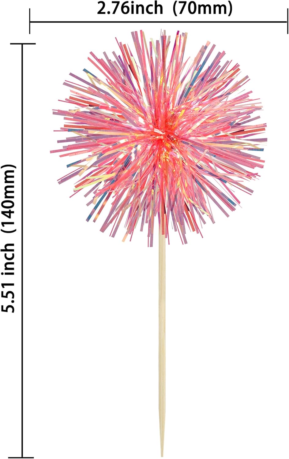 Ephlyn 30Pcs Foil Firework Cupcake Toppers Sparkle Tinsel Cupcake Picks Happy Birthday Cake Decorations Drink Stirrers Cocktail Food Fruit Toothpicks for Baby Shower Graduation Party Supplies Orange