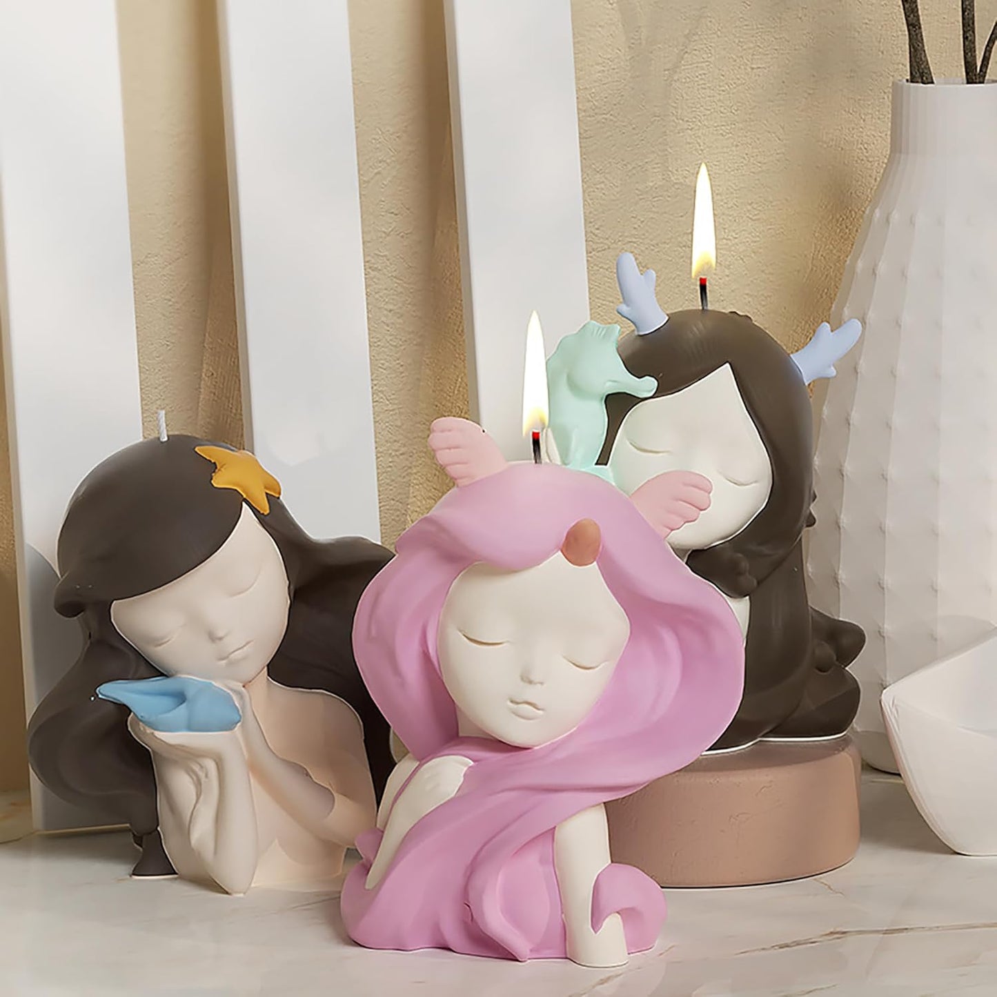 3 Pack Sleep Beauty Candle Mold - Resin Casting Silicone Molds for Home Decor & Candle Making Wave Spiral Mold