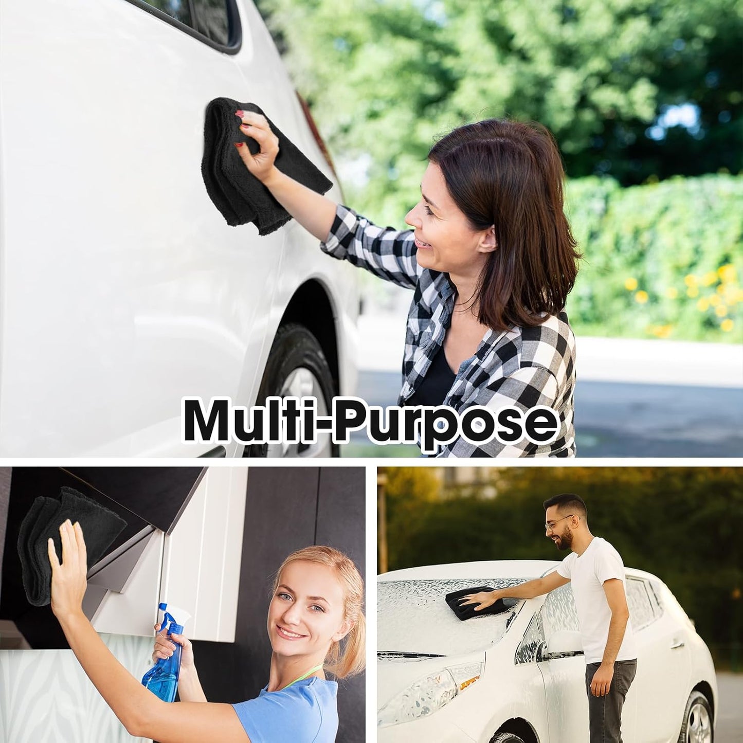 Shimeyao 30 Pcs Edgeless Microfiber Plush Towels for Cars Detailing Drying Wash Polishing Absorbent Cleaning Cloths, 500 GSM, 16 x 16 Inch(16 x 16 Inch,Black,30 Pcs)