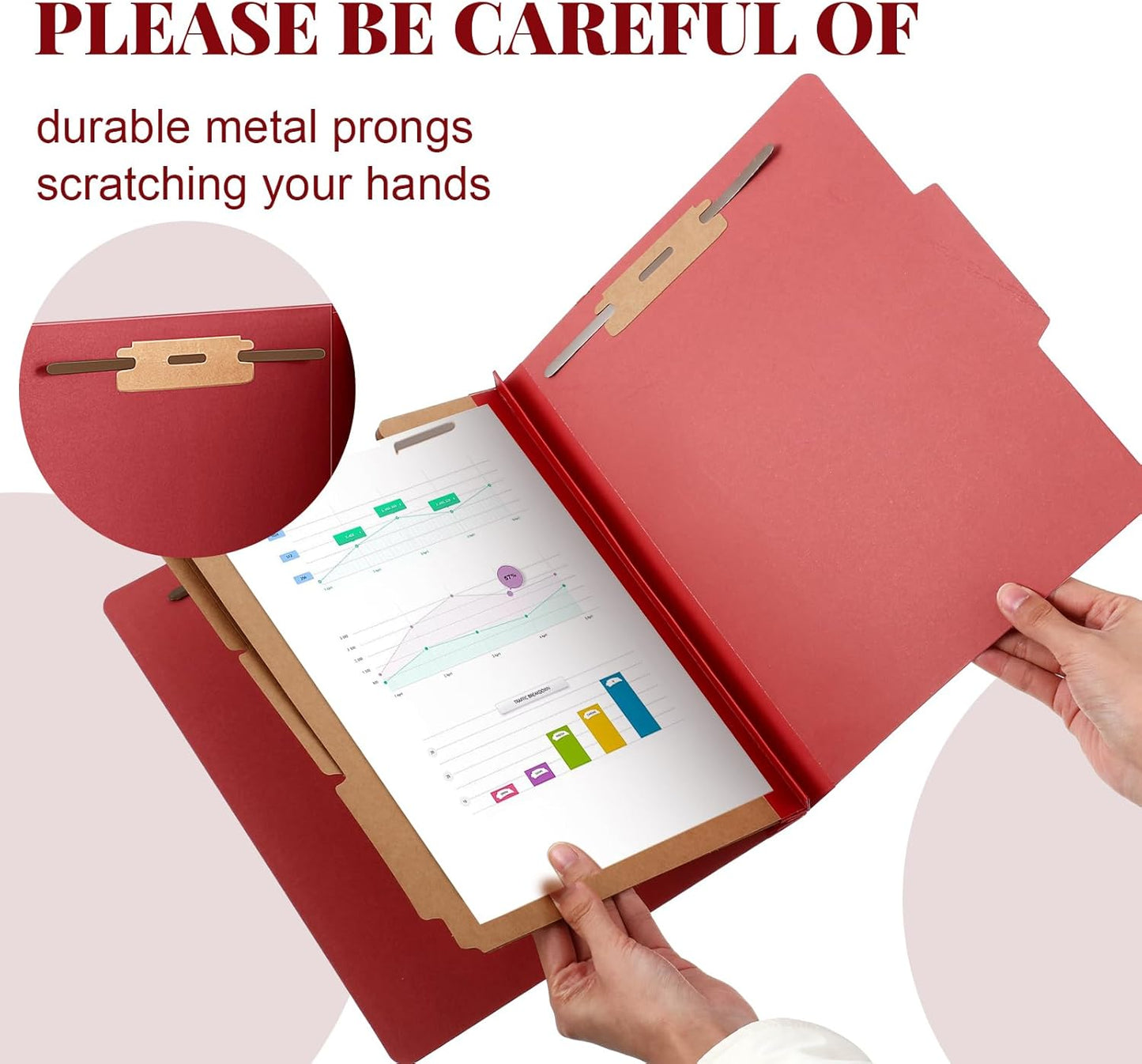 12 Pcs Classification Folders Letter Size, Back to School Supply for Teacher, Student, 3 Dividers Pressboard File Folder Bulk with 2 Fasteners, 3.5 Inch Expanding File Organizer (Red)