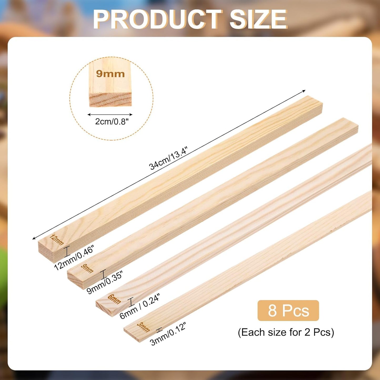 MECCANIXITY 8Pcs Pottery Teaching Rolling Mud Stick Guides, 13" x 0.8" Wood Clay Roller 3 6 9 12mm Thick Ceramic Tools Strips Rolling Guides for Clay Thickness DIY Craft
