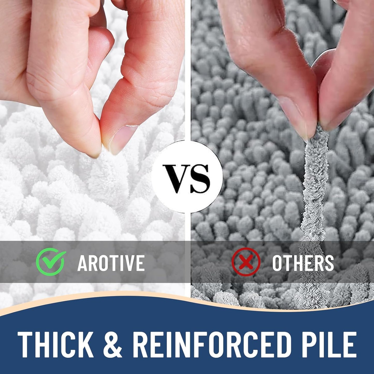 Arotive Luxury Chenille Bathroom Rug Mat, Extra Soft Thick Absorbent Shaggy Bath Rugs, Non-Slip Machine Wash Dry, Plush Bath Mats for Bathroom, Shower and Tub, 47x32, White