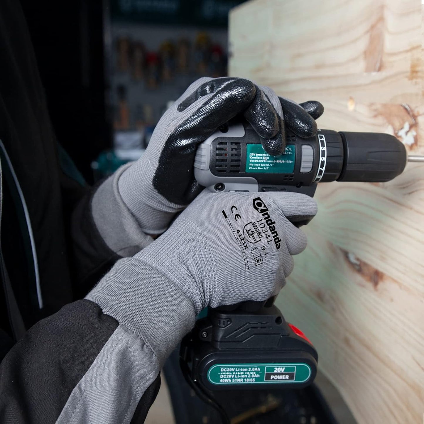 ANDANDA Smart Touch Work Gloves - 12 Pairs, 3D Comfort Stretch Fit, Nitrile Coated with Grip, Seamless Knit Nylon, Suitable for Warehousing, Black (XXL)