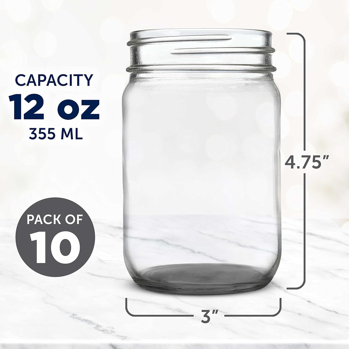 DISCOUNT PROMOS Decorating Mason Jars 12 oz. Set of 10, Bulk Pack - Glass Jars for Overnight Oats, Candies, Fruits, Pickles, Spices, Beverages - Black