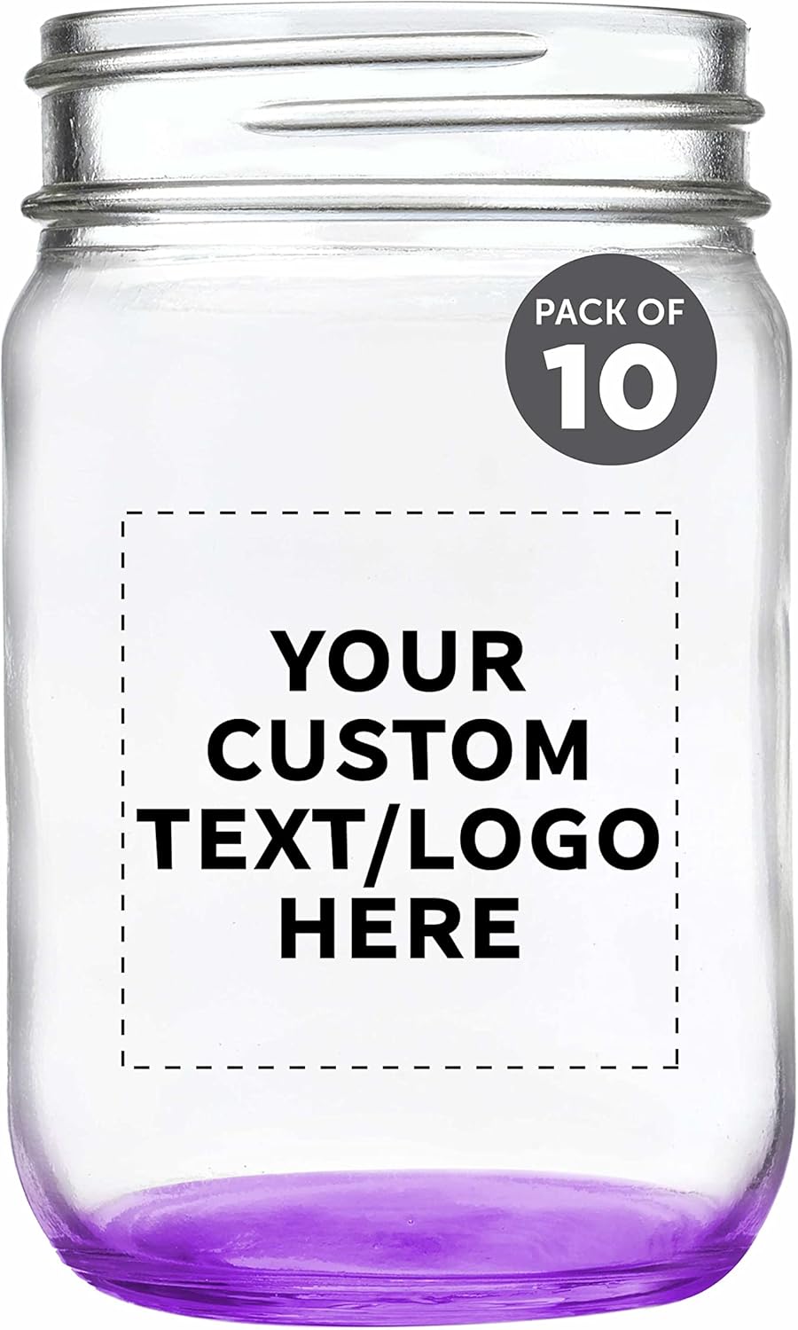 DISCOUNT PROMOS Custom Decorating Mason Jars 12 oz. Set of 10, Personalized Bulk Pack - Glass Jars for Overnight Oats, Candies, Fruits, Pickles, Spices, Beverages - Purple