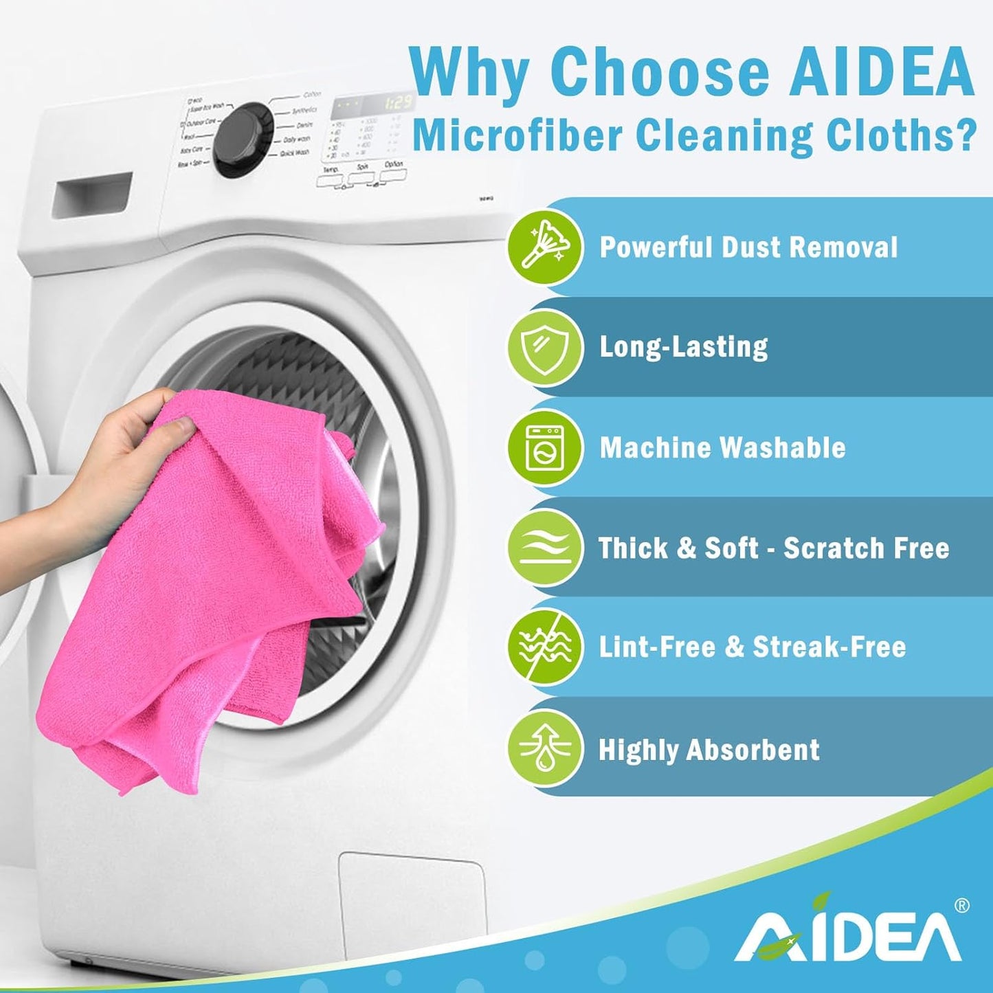 AIDEA Microfiber Cleaning Cloth-12PK, Soft Microfiber Towels for Cars, Absorbent Cleaning Rags, Lint-Free Streak-Free Wash Cloths for House, Kitchen, Window(12in.x12in), Pink