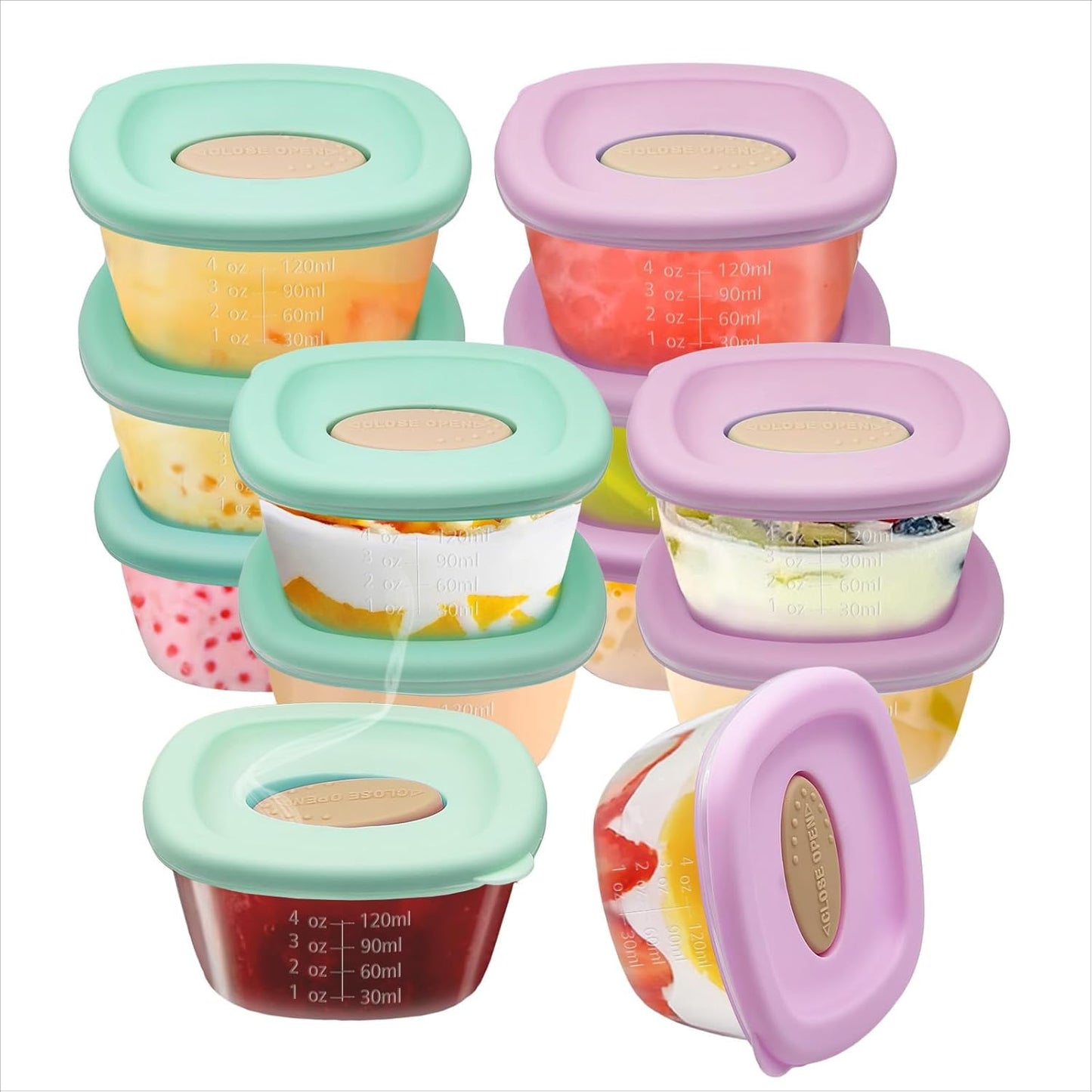 Leak-Proof Baby Food Storage Containers 12-Pack - 4oz BPA-Free Freezer & Microwave Safe Food Jars with Airtight Lids for Infants, Travel, Nurseries