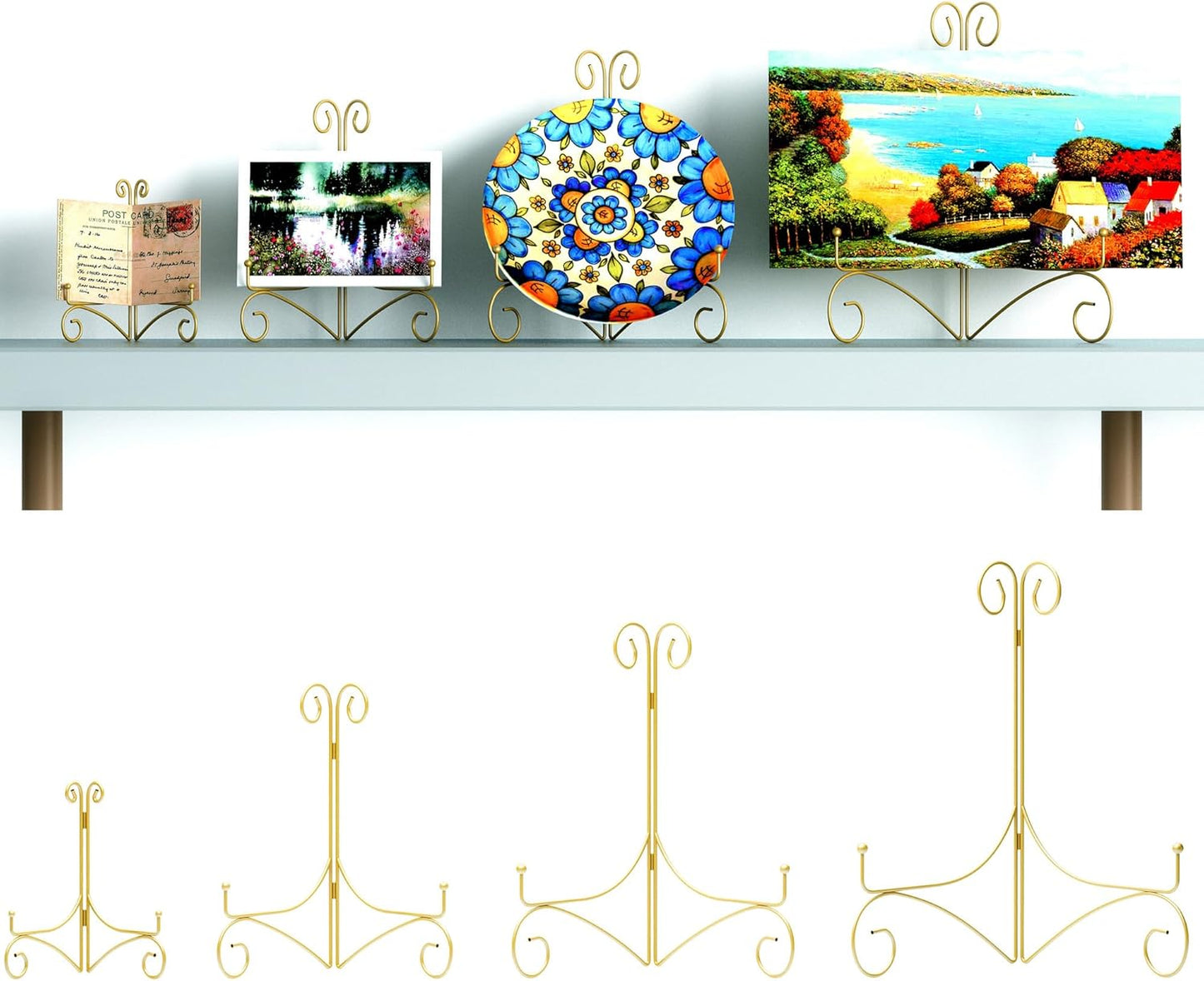 Iron Plate Stand for Display with Folding Design, Picture Stands for Tables, 12 Inch Large Easels for Displaying for Book, Art Piece, Photo and Platter, 12’’ Gold