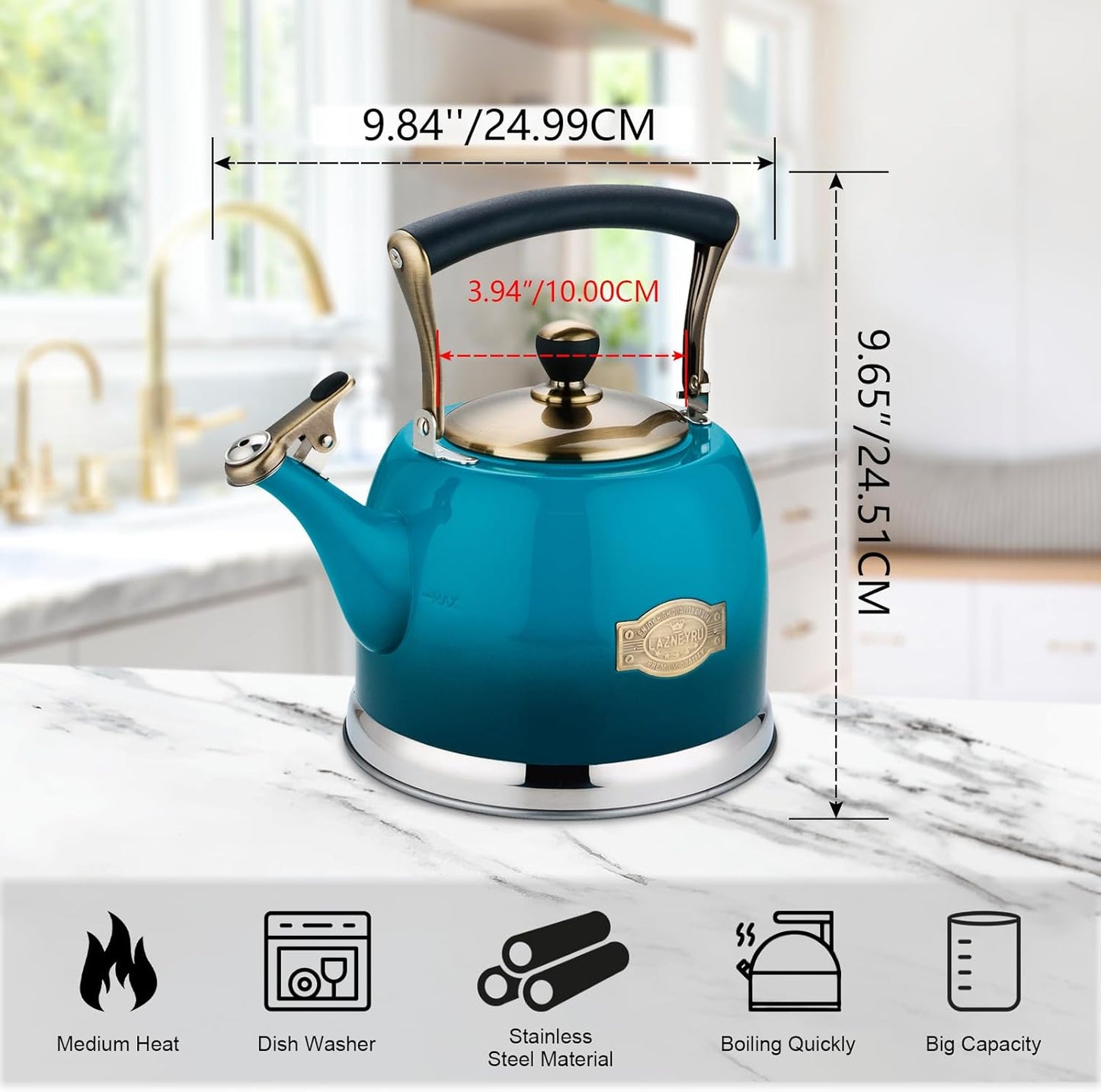 Tea Kettle Stainless Steel Teapot, Stainless Steel Teakettle for Stove Top with Heat Proof Ergonomic Handle 3.0 Quart