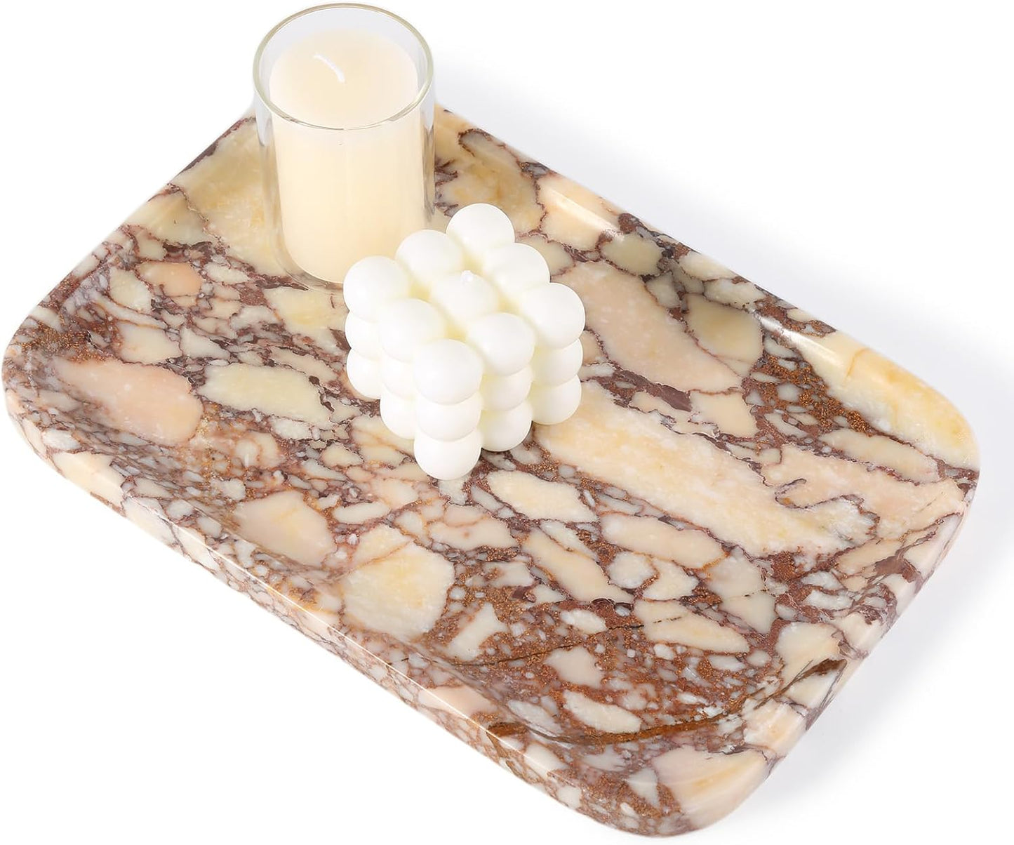 Calacatta Marble Vanity Trays, Marble Bathroom Tray Countertop, Luxury Decorative Dresser Organizer, Purple&White Natural Stone Serving Tray for Kitchen, Perfume, Jewelry Holder Storage