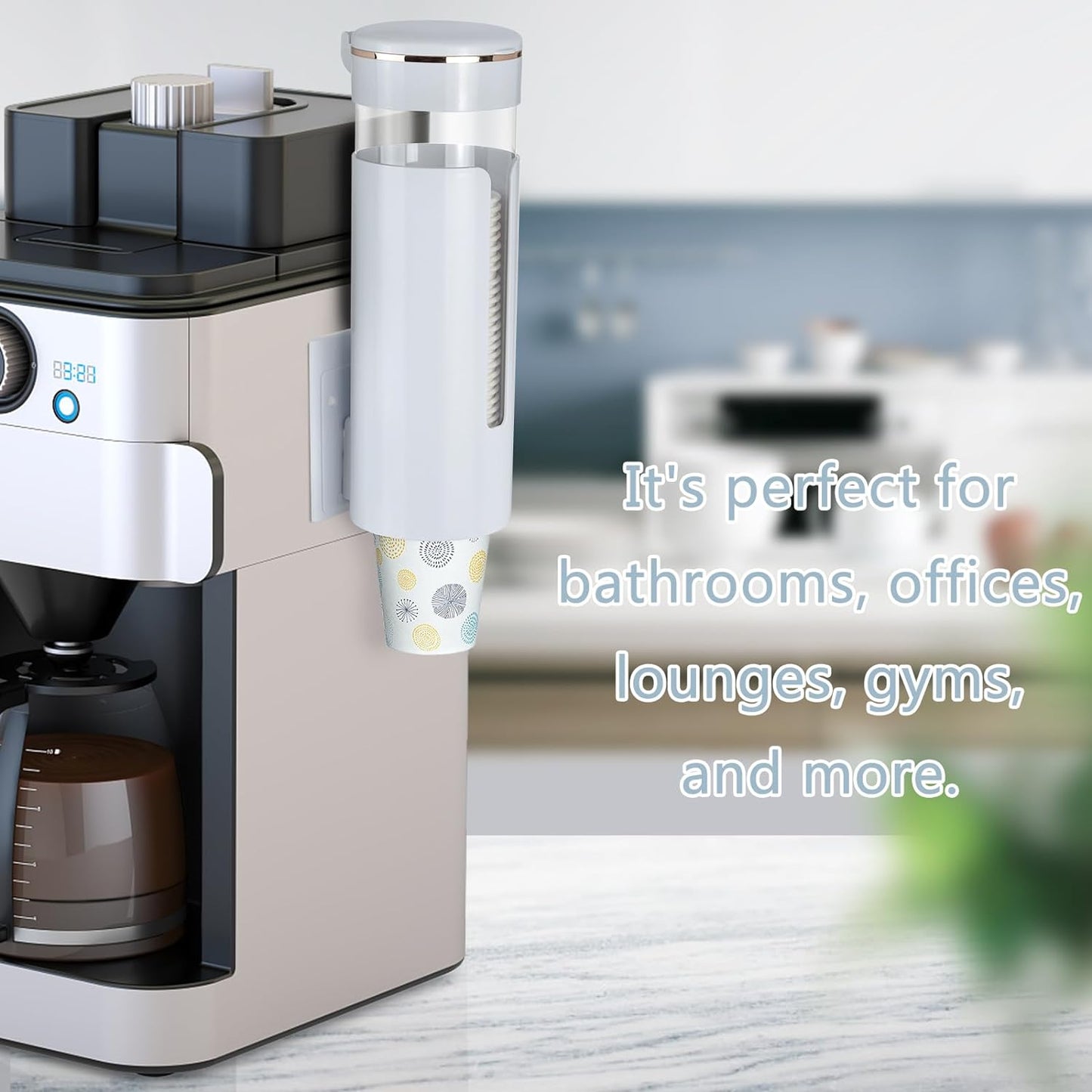 Cup Dispenser, Wall Mount Water Cooler Cup Dispenser fits 4-7 oz Disposable Paper and Plastic Cups, Pull Type Cup Holder for Bathroom, Office, Break Room, Gym, White