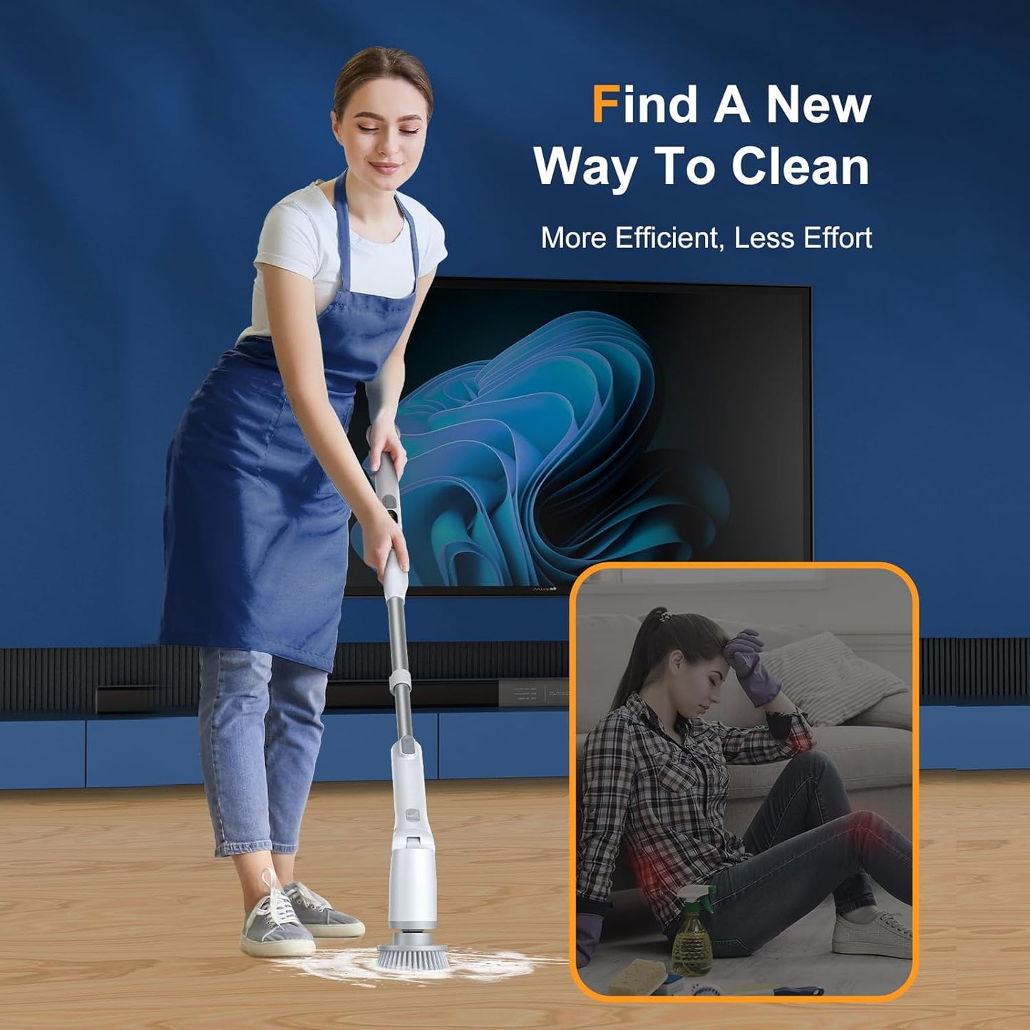 LABIGO Electric Spin Scrubber LA2 Pro, Shower Power Cleaning Brush with Display and 4 Replaceable Heads,2 Adjustable speeds, 3 Extension Handle, for Bathroom Floor Tile