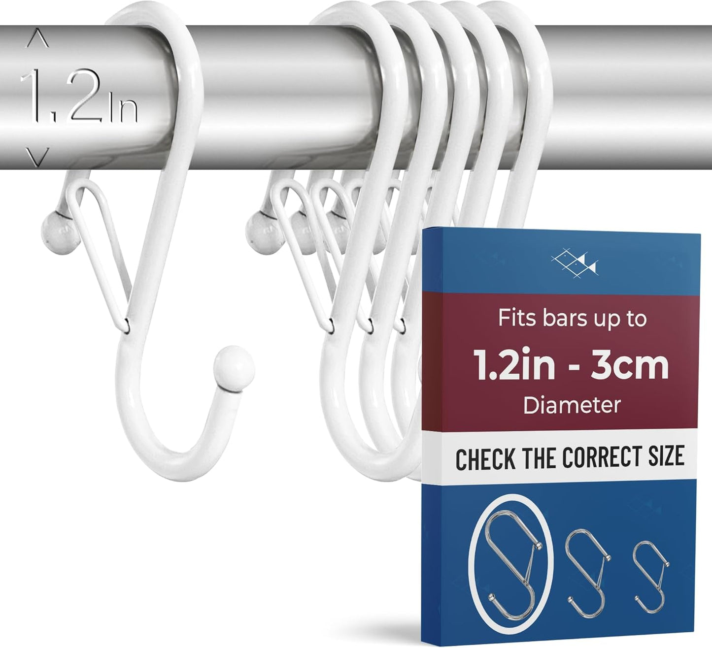 6-Pack Metal S Hooks for Hanging – Heavy-Duty S-Shaped Hook with Safety Buckle – Fits Bars up to 1.2 in – Anti-Drop S-Hooks for Closet, Wardrobes & Storage – White (Large)