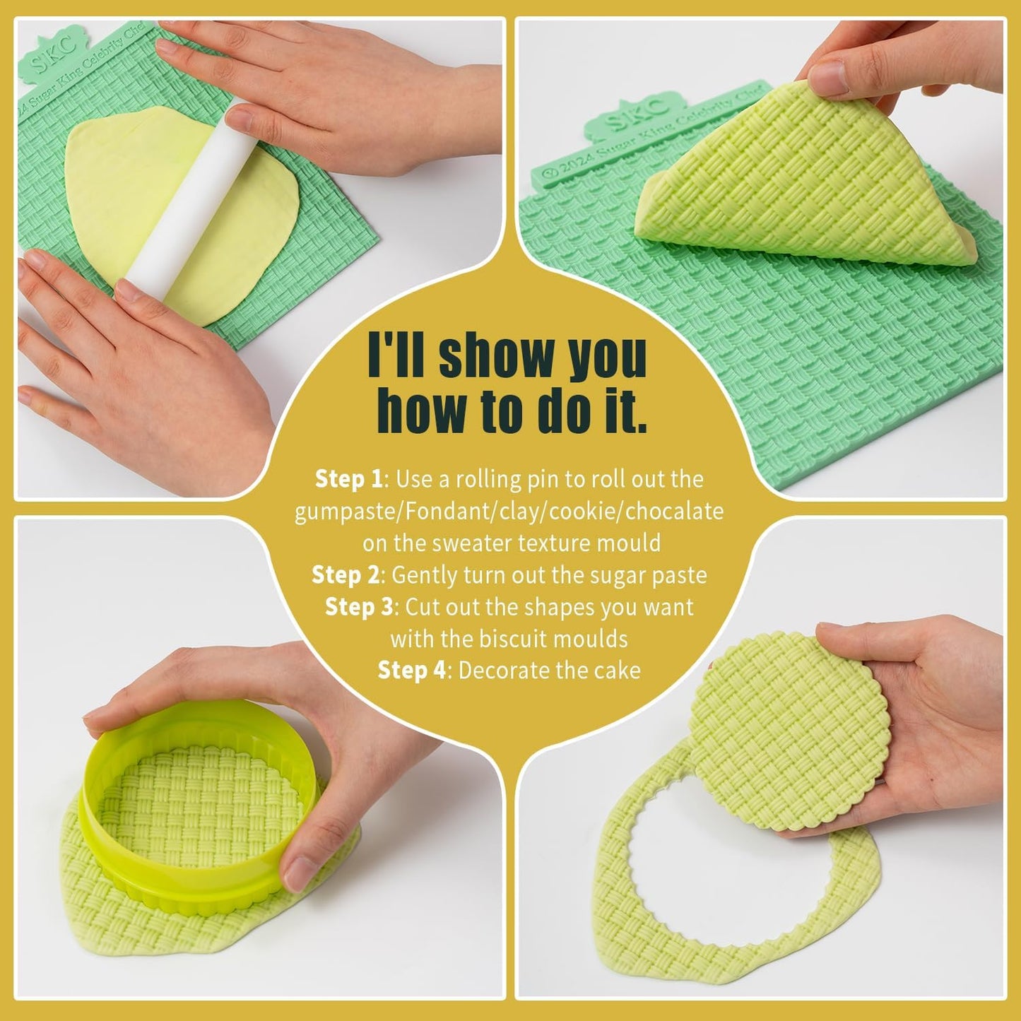 KALAIEN Sweater Texture Fondant Impression Mats Knit Fondant Embosser Texture Mats for Clay Cake Decorating Fondant Molds 1Pcs(Style 1)