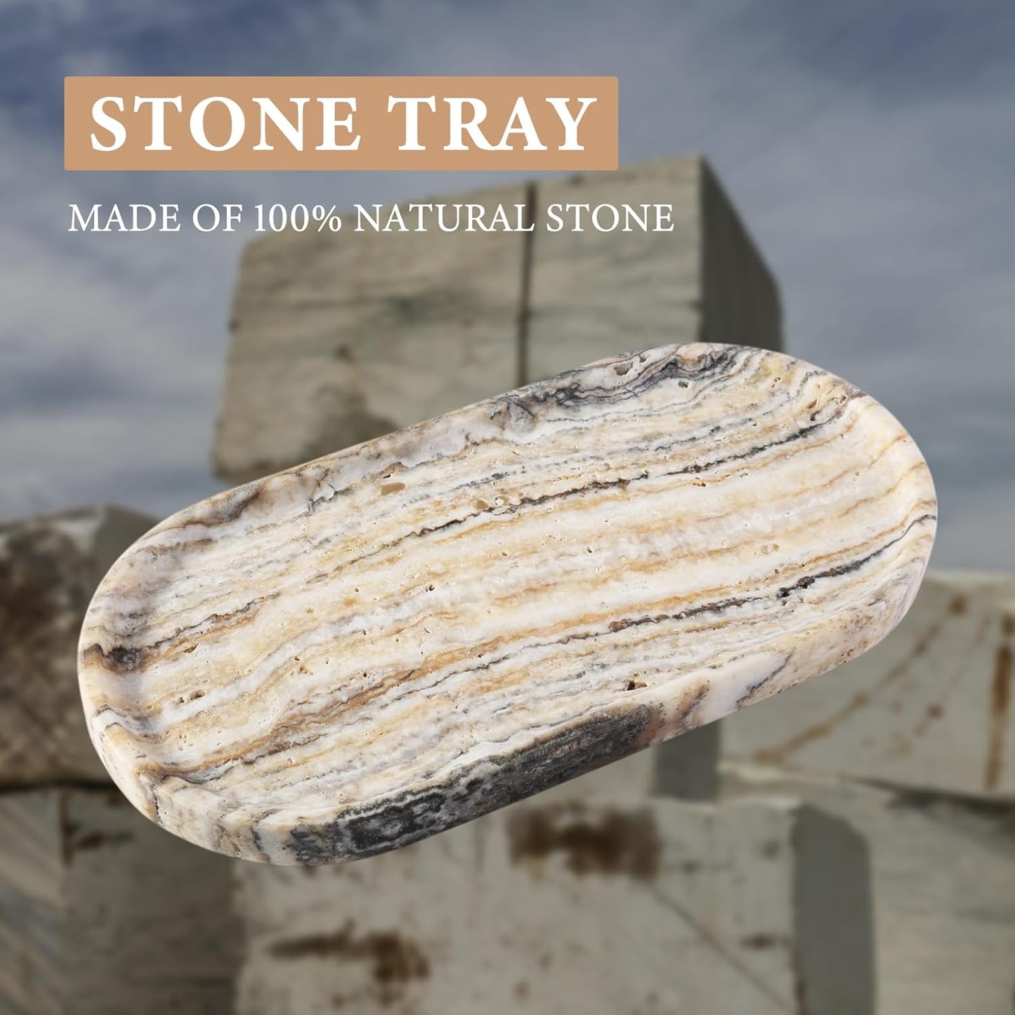 Koville Natural Marble Bathroom Tray for Decor Countertop, Marble Vanity Tray for Candles Perfume, Jewelry, Cosmetics, Stone Decorative Trays for Dresser Organizer(White Traonyx)