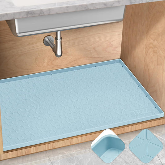 TRZZ Silicone Waterproof Under Sink Mat 22" x 19", Drip Tray and Cabinet Liner for Kitchen and Bathroom, Prevents Water Damage and Organizes Cabinets (Light Blue)