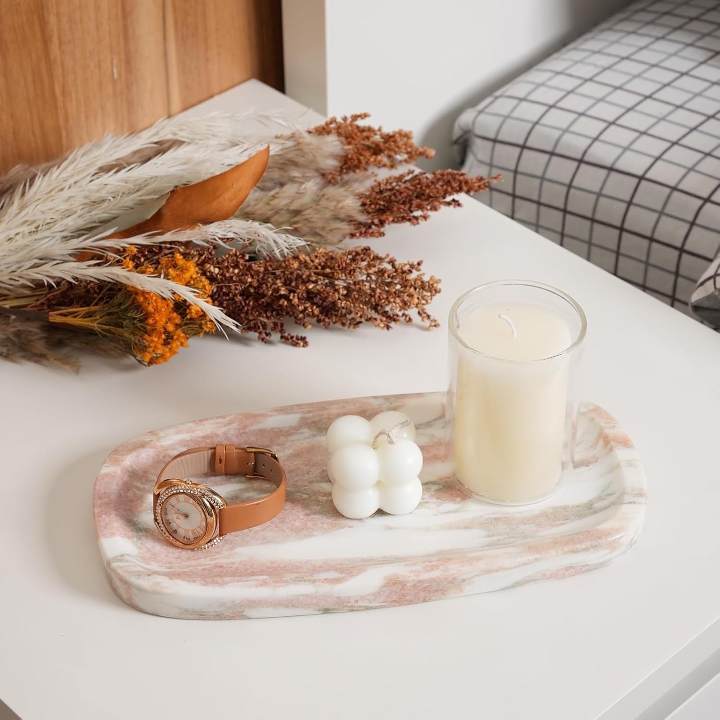 Koville Natural Marble Tray for Bathroom Countertop, Vanity Tray for Decor, Marble Bathroom Trays Stone Storage Trays for Perfume, Jewelry, Candles, Decorative Tray for Dresser Organizer(Norway Red)