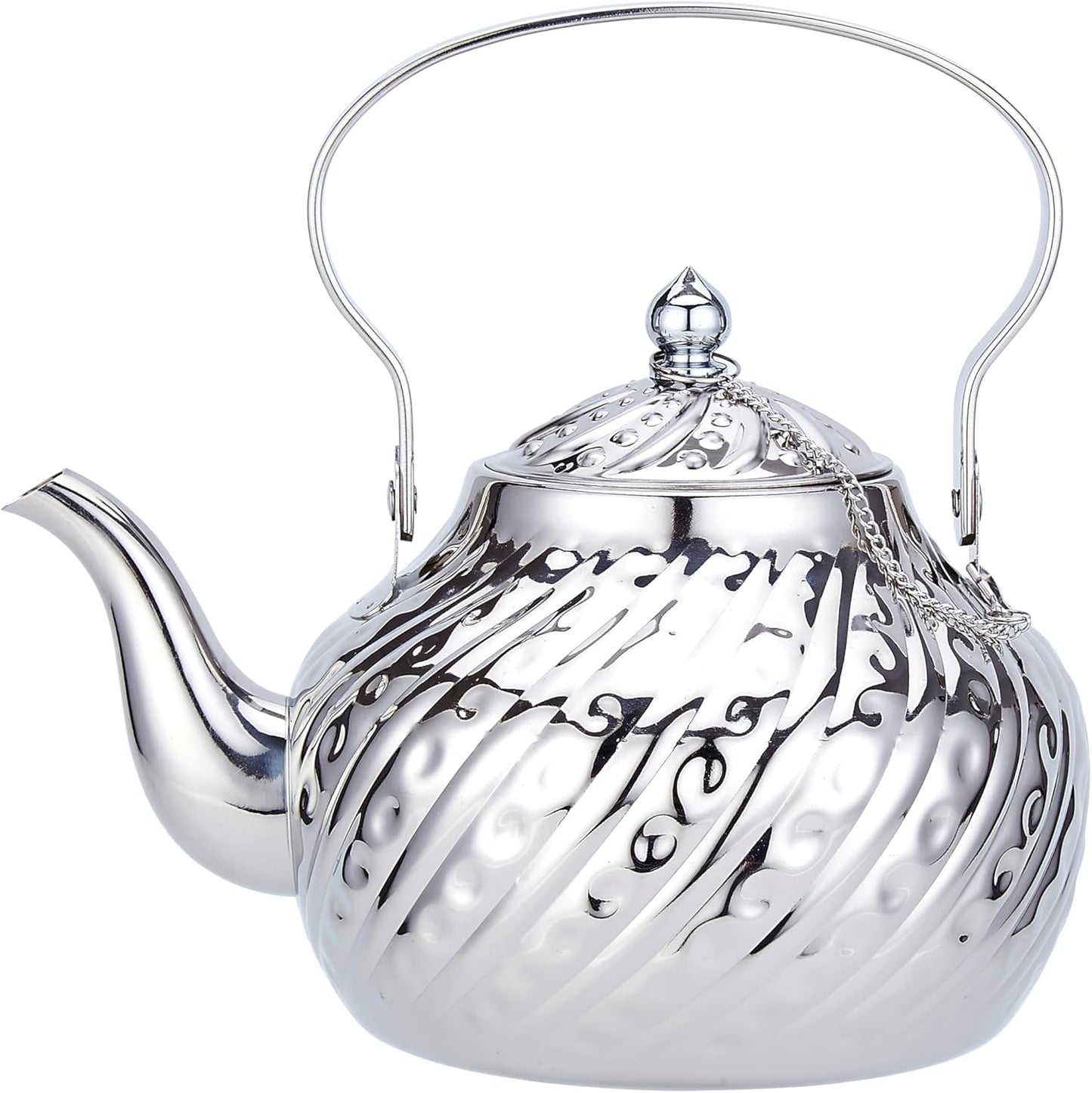 SANQIAHOME 2000ml stainless steel antique style teapot,with Infuser, thickened boiling kettle, lifting handle,Silver