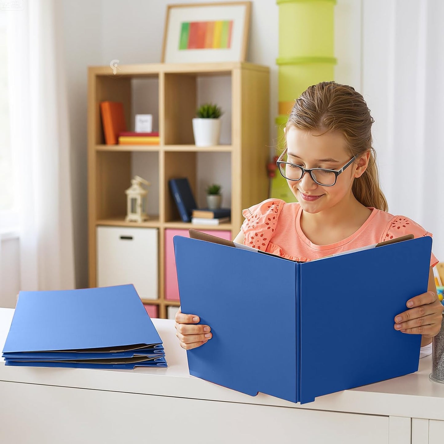 24 Pcs Classification Folders Letter Size, Back to School Supply for Teacher, Student, 2 Dividers Pressboard File Folder Bulk with Fasteners, 3.5 Inch Expanding File Organizer(Dark Blue)