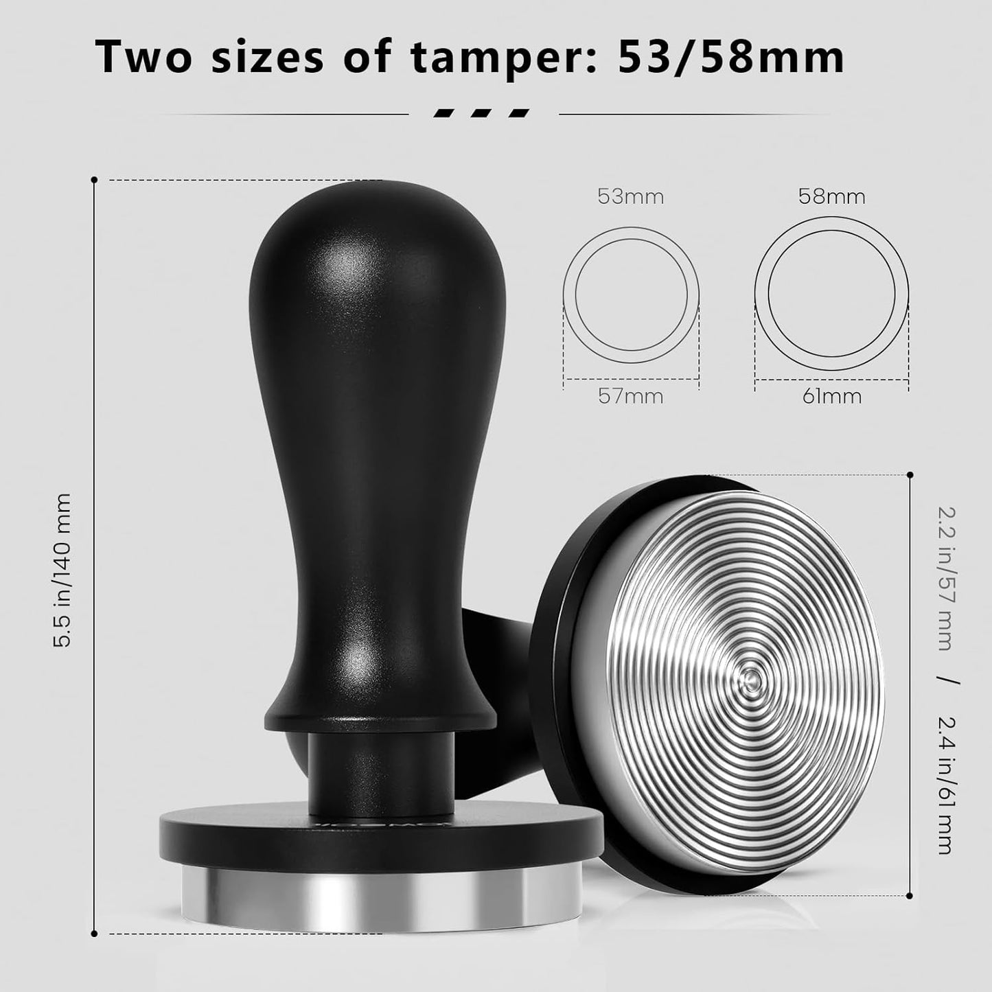 Espresso Tamper for 53mm, Stainless Steel Coffee Tamper Hammer, Spring Loaded Pounder with Comfort Grip, Manual Espresso Press Fits Breville/Sage Handle, Textured Stainless Steel Base, Black