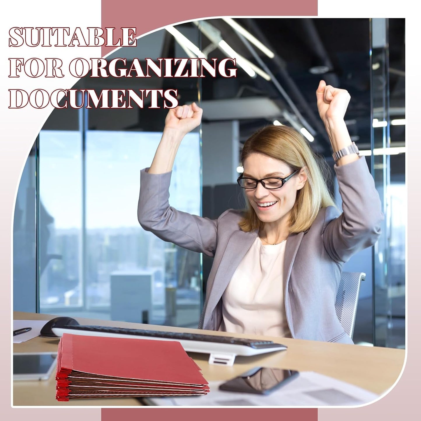 48 Pcs Classification Folders Letter Size, Back to School Supply for Teacher, Student, 3 Dividers Pressboard File Folder Bulk with 2 Fasteners, 3.5 Inch Expanding File Organizer (Red)