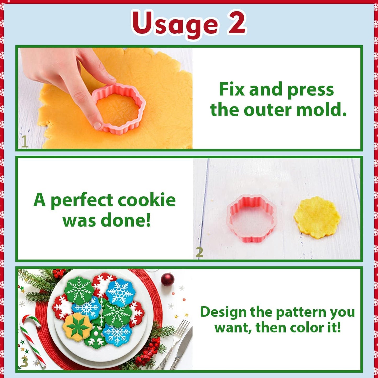 Leesgel Christmas Cookie Cutters, 3D Christmas Holiday Cookie Cutters Shapes with Santa/Xmas Tree/House/Deer, Christmas Party Decorations Ornaments