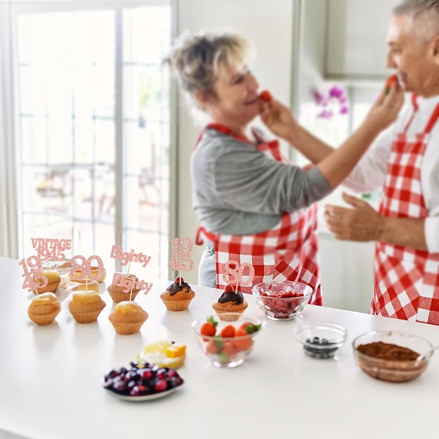 Gyufise 24Pcs 80th Birthday Cupcake Toppers Glitter Cheers to 80 Fabulous Eighty Vintage 1945 Cupcake Picks 80th Birthday Wedding Anniversary Party Cake Decorations Supplies Rose Gold