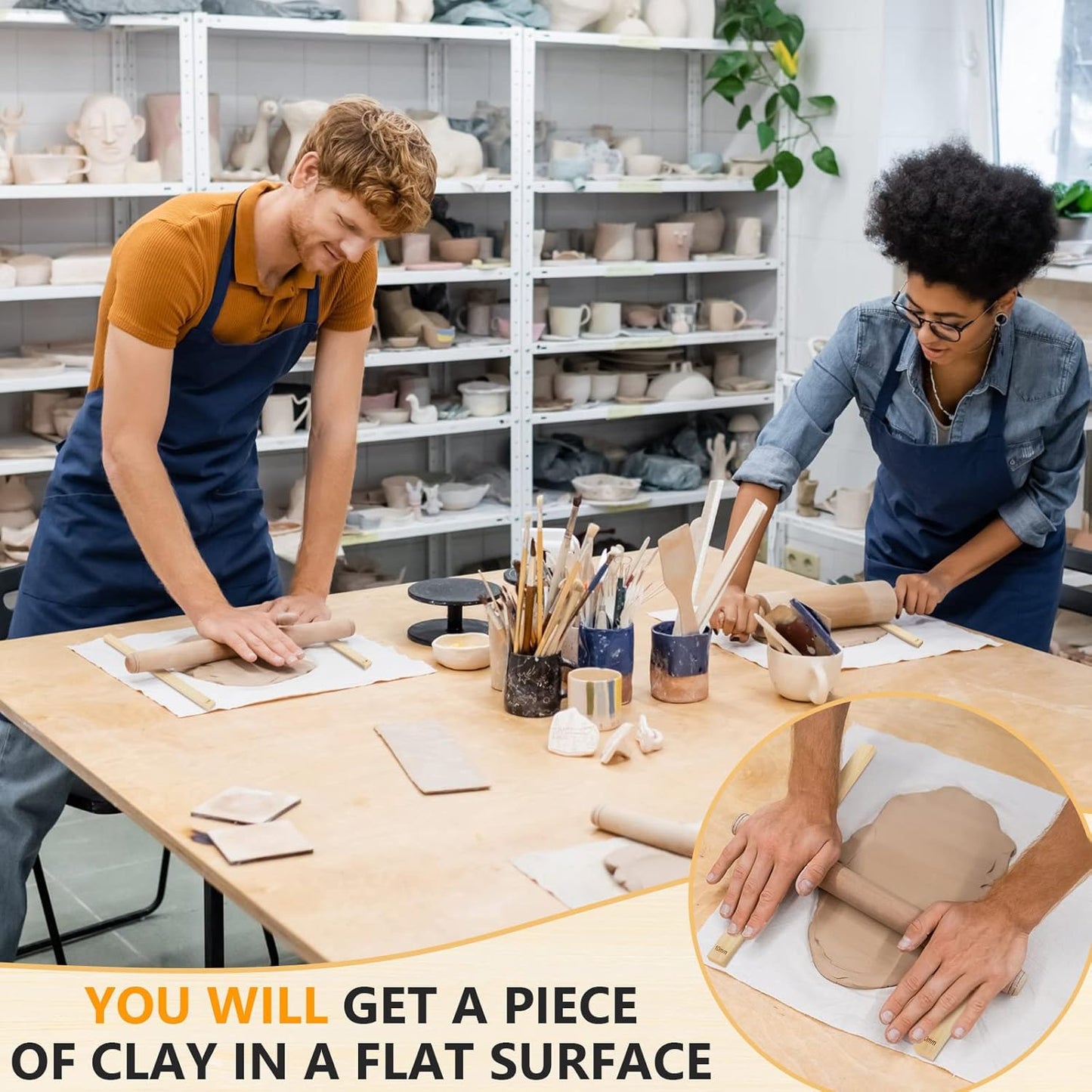 Sasylvia 10 Pcs Pottery Teaching Rolling Mud Stick Guide 5 Size Wooden Rolling Pin Guides Sticks Set Polymer Clay Depth Guide Pottery Tools Clay Tool Mudboard Tools for Polymer Thickness