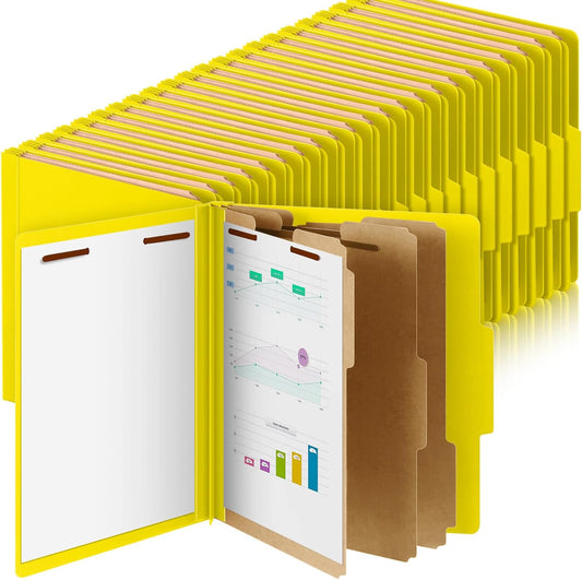 48 Pcs Classification Folders Letter Size, Back to School Supply for Teacher, Student, 3 Dividers Pressboard File Folder Bulk with 2 Fasteners, 3.5 Inch Expanding File Organizer (Yellow)