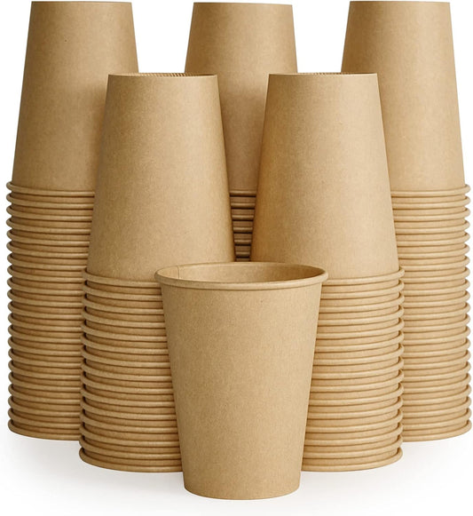 LITOPAK 100 Pack 12 oz Kraft Paper Cups, Disposable Coffee Cups, Disposable Drinking Cups, Hot Coffee Cups, Paper Coffee Cups for Water, Coffee, Juice, and Milk