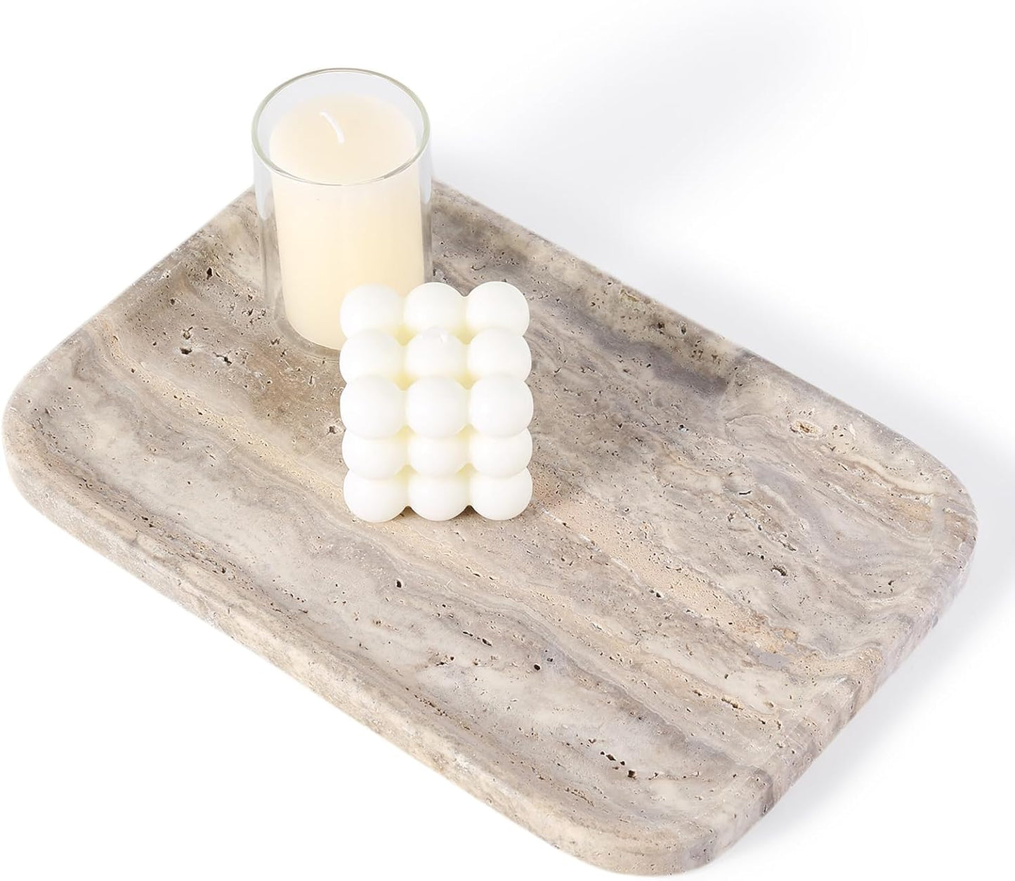Marble Vanity Trays, Travertine Bathroom Tray, Decorative Tray for Dresser Countertop, Grey Stone Serving Holder for Kitchen, Storage Trays for Perfume, Jewelry Candle Organizer
