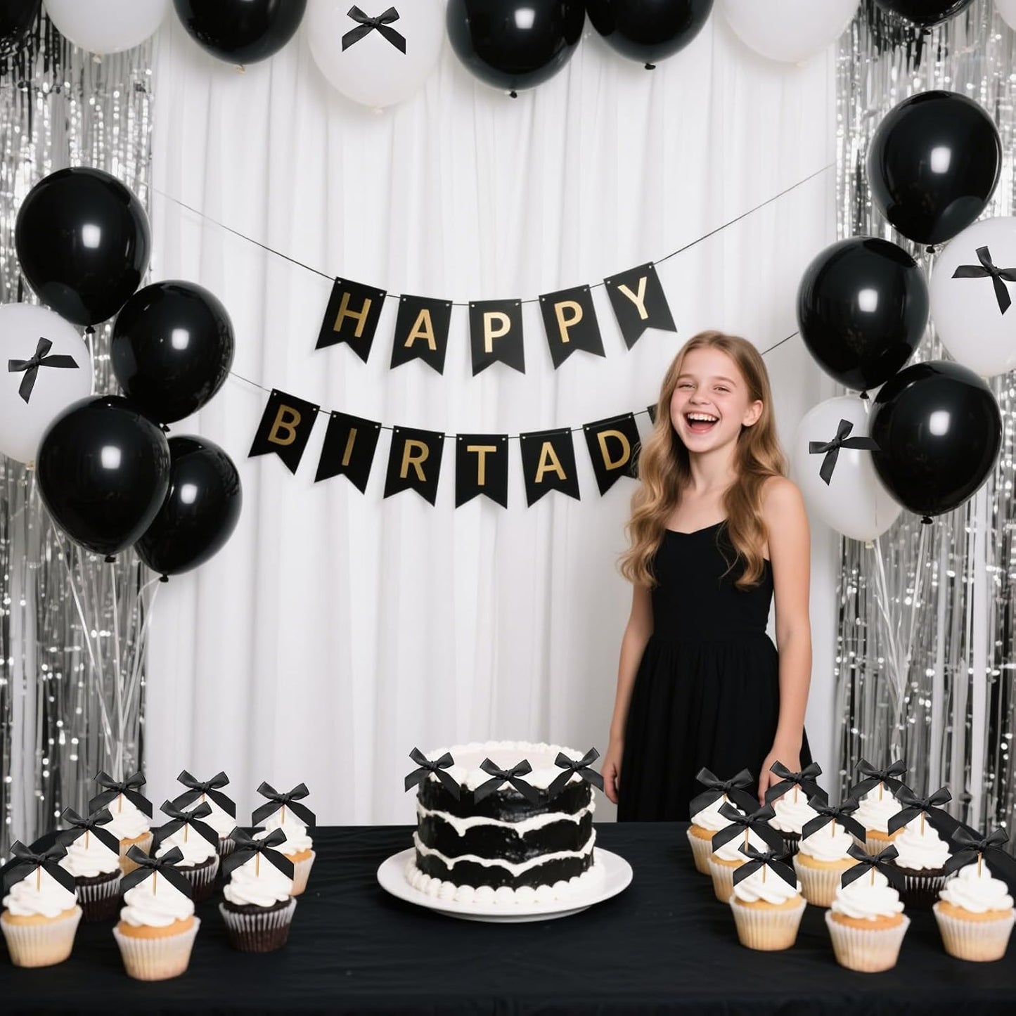 24Pcs Bow Cupcake Toppers - Black Bow Cake Topper Birthday Decorations, Bowknot Cupcake Picks for Coquette Bow Theme Party Decoration Bachelorette Bridal Engagement Wedding Baby Shower Party Decor