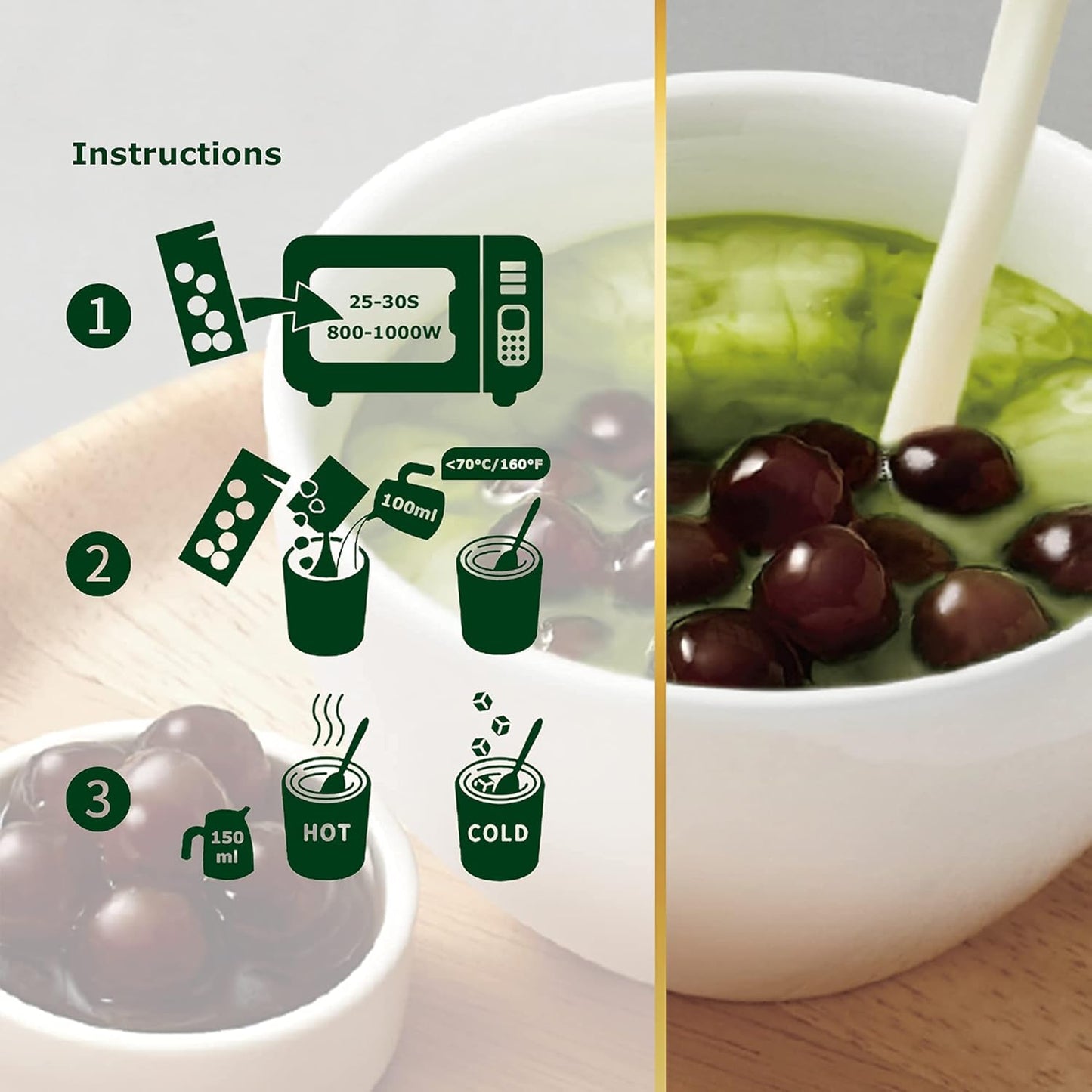 OKTEA Bubble Pearl Matcha Milk Tea Kit - 100% Japanese Tea, New Zealand Milk, Preservative-Free Tapioca, Serve Hot or Iced - Single Box of 5 Servings