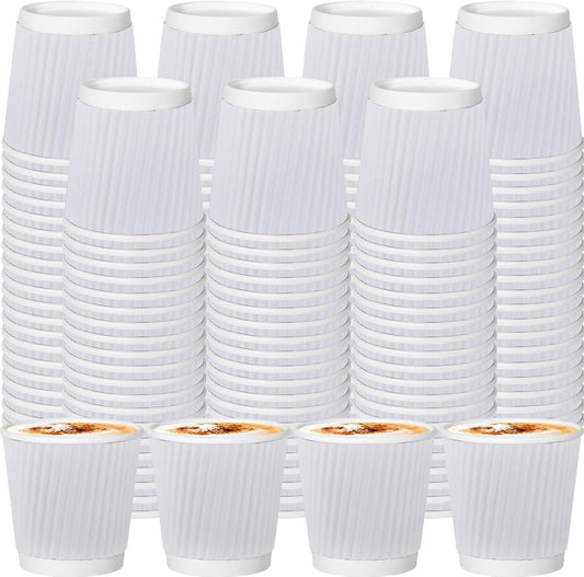 120 Pack Paper Espresso Coffee Cups, 4 oz Disposable Coffee Cups,Corrugated Insulated Ripple Wall, Paper Ripple Cup for Coffee, Hot Chocolate and Hot Tea Drinks -White