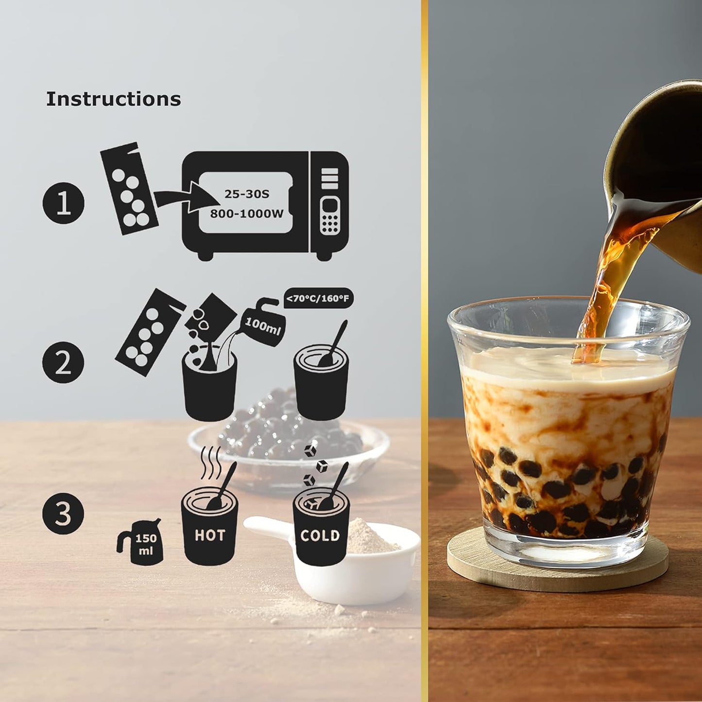 OKTEA Bubble Pearl Milk Tea with Brown Sugar Kit - Assam Blend, Slow-Roasted Brown Sugar, New Zealand Milk, Preservative-Free Tapioca, Serve Hot or Iced - Single Pack of 5 Servings