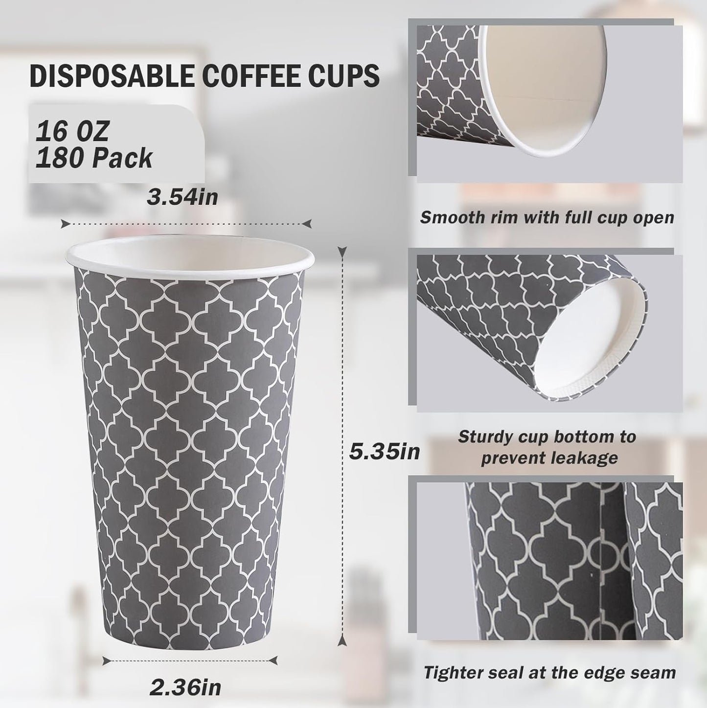 Lamosi Coffee Cups 16 oz 180 Pack, Disposable Coffee Cups, Disposable Cup,16 oz Hot Cup, Paper Insulated Cup for Cold Hot Drinks (No Lids)